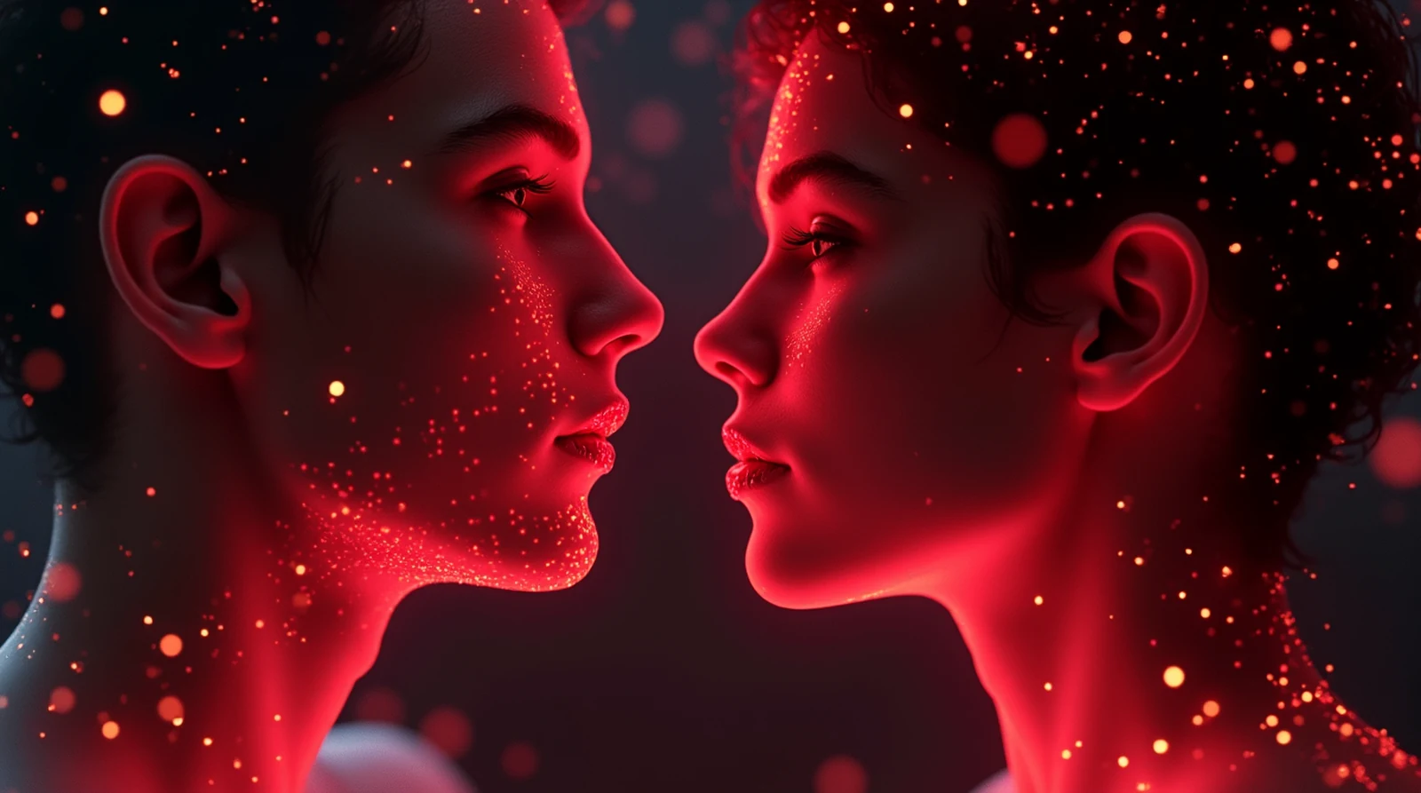 Futuristic PT-141 Bremelanotide research visualization with glowing heart pulse effects, neural signaling pathways, and abstract male and female biotech symbols.